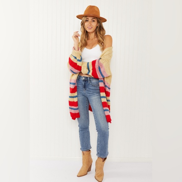 DAVI & DANI Sweaters - Davi & Dani Striped cardigan”Loveliest Smile” knit cardigan cozy sweater NEW